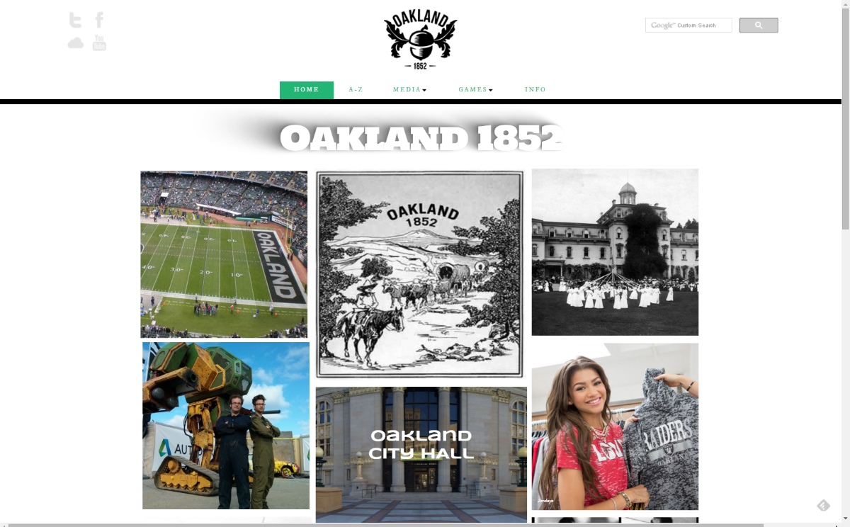 Screenshot of the Oakland1852 homepage during fall 2015 launch